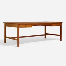 Desk by Kerstin Hörlin-Holmquist, c. 1975, teak, brass, sold Apr 2023