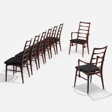 Lis dining chairs, set of eight by Niels Koefoed, beech, upholstery, sold Apr 2023