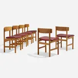 Chairs model 3236, set of six by Børge Mogensen, c. 1965, oak, leather, sold Apr 2023