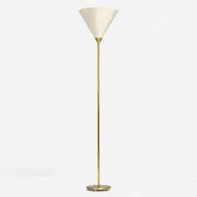 Floor lamp by Nordiska Kompaniet, c. 1945, brass, enameled aluminum, sold Apr 2023