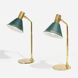 Table lamps, pair by Örsjö Industri Ab, c. 1975, brass, enameled aluminum, sold Apr 2023