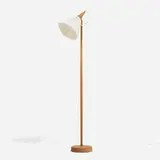 Floor lamp by Uno and Osten Kristiansson, c. 1960, teak, cotton, plastic, sold Apr 2023