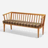 Visingsö settee by Carl Malmsten, c. 1955, pine, upholstery, sold Apr 2023
