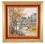 Seine, Paris by Charles Nicoise, Oil on ceramic tile, offered Dec 2020
