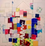 Studio Interior with Floor Lamp by Timothy Welsh, Acrylic over checkered paper, on cradled panel, offered Dec 2020