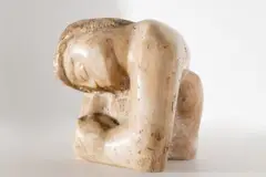 Figurative by Oreste Dequel, Marble Sculpture. 5 1/2 (h) x 9 (l) x 5 1/4 (w) in. Pink veined marble, offered Dec 2020