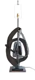 Large torch cut iron table lamp. Circa 1965 by Harry Balmer, Bronze treated base, offered Oct 2020