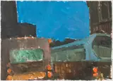 Buses at Night by Flora Natapoff, 1981, Oil on paper, offered May 2020