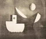 Still Boats and Moon by Paul Resika, etching and aquatint 96/200, offered May 2020