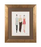 Untitled - Three Model Fashion Drawing by Jeremy Scott, mixed media on paper, sold Dec 2024