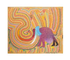 Untitled - Elephant by Nellie Mae Rowe, crayon on found pressed paper board, sold Dec 2024