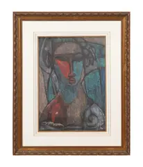 Untitled - Abstract Female figure by William Tolliver, mixed media on heavy cotton rag paper, sold Dec 2024