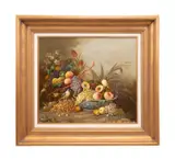 Untitled - Still Life with Fruit and Birds by Jeannine Albert, oil on canvas, sold Jan 2025