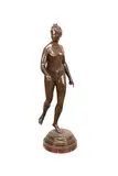 Diana of the Hunt or 'Artemis of the Hunt by Jean-Antoine Houdon, bronze sculpture on red marble plinth, sold Jan 2025