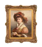 Untitled - Portrait of a Lady in Hat by Franz Russ the Younger, oil on canvas, sold Jan 2025