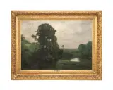 Untitled - Forest Landscape with a Pond - 1869 by Auguste Pointelin, oil on canvas, sold Jan 2025