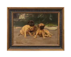 Untitled - Three Puppies by John Henry Dolph, oil on canvas, sold Jan 2025