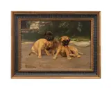 Untitled - Three Puppies by John Henry Dolph, oil on canvas, sold Jan 2025