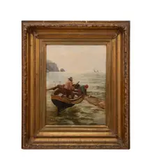 Untitled - Pulling Up the Catch by James Walter Gozzard, oil on canvas, sold Jan 2025