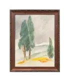Untitled - Landscape with Trees by Athos Rudolfo Menaboni, crayon and mixed media on illustration board, sold Jan 2025