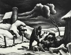 Untitled by Thomas Hart Benton, lithograph on paper "The Woodpile", sold Oct 2018