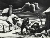 Untitled by Thomas Hart Benton, lithograph on paper "The Woodpile", sold Oct 2018