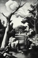 Untitled by Thomas Hart Benton, lithograph on paper "Shallow Creek", sold Oct 2018