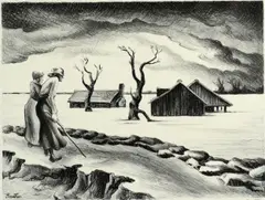 Untitled by Thomas Hart Benton, lithograph on paper "Flood", sold Oct 2018