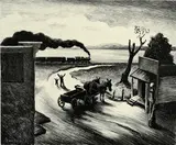 Untitled by Thomas Hart Benton, lithograph on paper "Edge of Town (Missouri)", sold Oct 2018