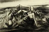 Untitled by John Edward Costigan, drypoint etching on paper "Cutting Fodder", sold Oct 2018