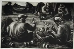 Untitled by Robert von Neumann, lithograph on paper "The Six Netmenders", sold Oct 2018