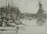 Untitled by James McBey, drypoint etching on paper "Haarlem", sold Oct 2018