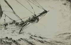 Untitled by Arthur Briscoe, drypoint etching on paper "The Bowsprit", sold Oct 2018
