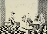 Untitled by Benny Andrews, lithograph on paper "New York Cafe", sold Oct 2018