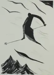 Untitled by Doris Klein, lithograph on paper "Ski Bird", sold Oct 2018
