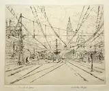 Untitled by Salvatore Pinto, etching on paper "Overhead Wires", sold Oct 2018