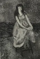 Untitled by Lily Harmon, aquatint etching on paper "Summer Night", sold Oct 2018