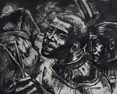 Untitled by Ralph Scharf, etching with aquatint on paper "Israel in Egypt's Land", sold Oct 2018