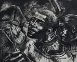 Untitled by Ralph Scharf, etching with aquatint on paper "Israel in Egypt's Land", sold Oct 2018