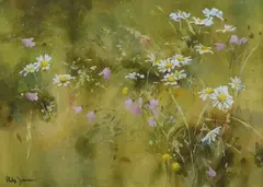 Untitled by Philip Jamison, watercolor " daisies & Hairbells", sold Jun 2019