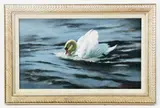 swan in water by Daniel Loge, oil on canvas, sold May 2023