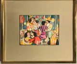 Mexican couples in a bar by Guy Buffet, watercolor, sold May 2023