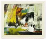 abstract titled "Sensory Complex by John M. Saccaro, oil on board, sold May 2023