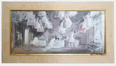 ballet costume design board from 'West Side Story scene by Boris Leven, pastel, sold Jun 2023