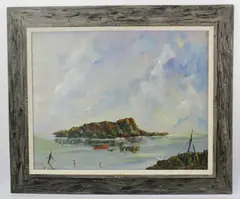 river view by W.E. Dwyer, oil on canvas, sold Jun 2023