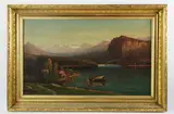 landscape with cliff and boat by Charles Betton Russ, oil on canvas, sold Jun 2023