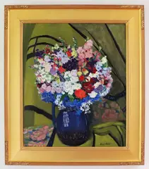 still life with flowers by Louise Upton Brumback, oil on canvas, sold Jun 2023