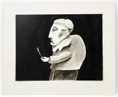Beatnik Artist by Benjamin Levy, ink with wash, sold Jun 2023