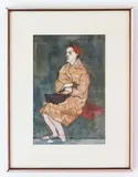 Woman in Subway by Joseph Solman, gouache on newspaper, sold Jun 2023