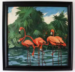Flamingos by Jane Peterson, oil on canvas, sold Jun 2023